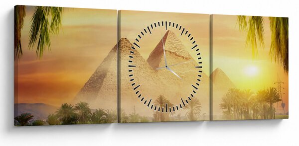 Obraz - Pyramidy (s hodinami) (90x30 cm)