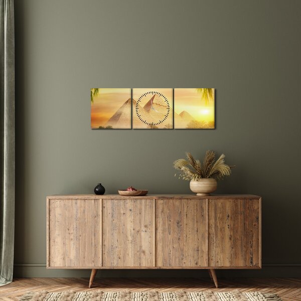 Obraz - Pyramidy (s hodinami) (90x30 cm)