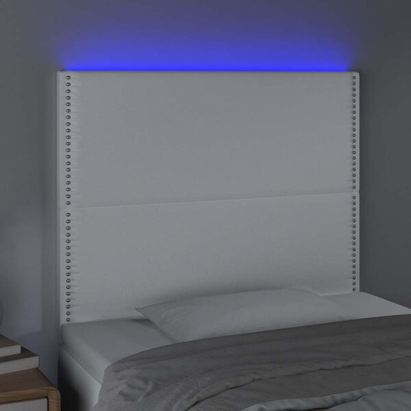 Čelo postele s LED bílé 100x5x118/128 cm umělá kůže 3122369