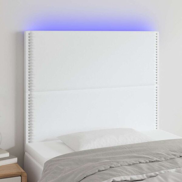 Čelo postele s LED bílé 100x5x118/128 cm umělá kůže 3122369