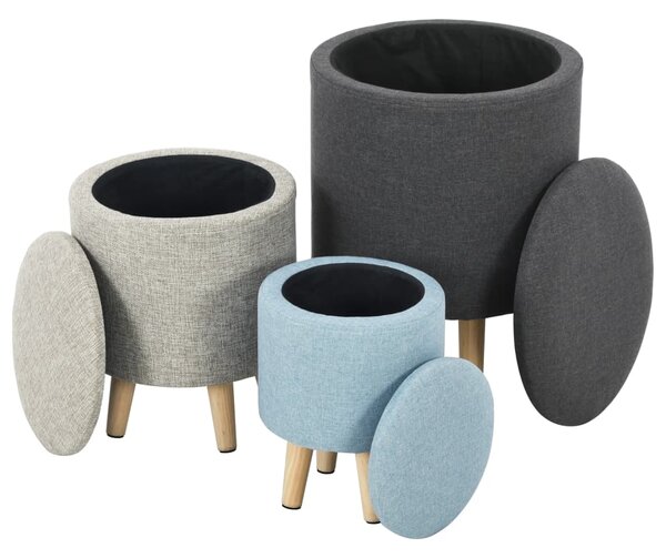Stoličky s úložným prostorem 3ks tmavě šedé béžové modré textil