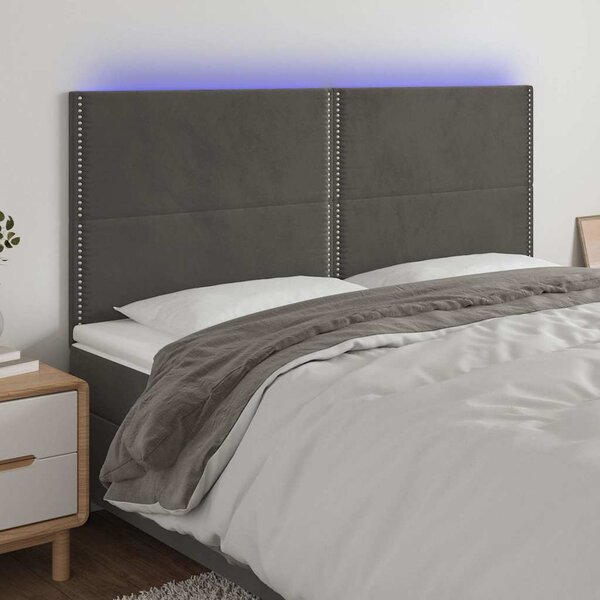 Čelo postele s LED tmavě šedé 200x5x118/128 cm samet 3122351