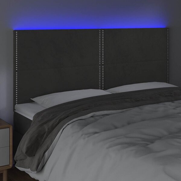 Čelo postele s LED tmavě šedé 200x5x118/128 cm samet 3122351