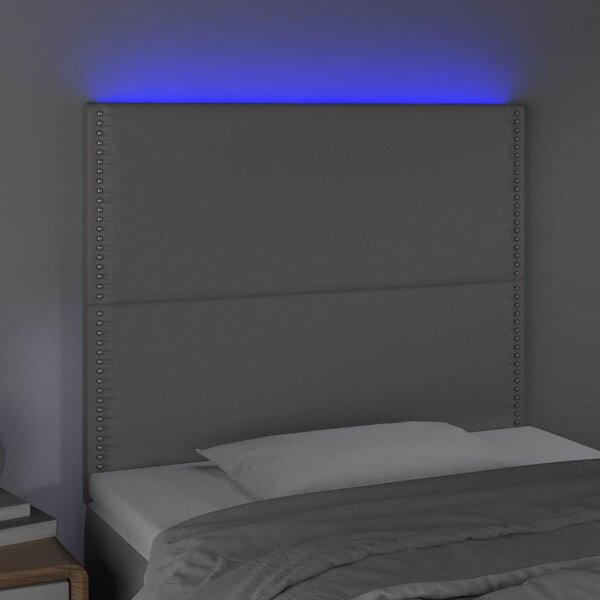 Čelo postele s LED šedé 100x5x118/128 cm umělá kůže 3122372