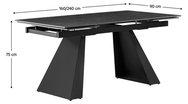 Rozkládací jídelní stůl 160 SALAD (grafit + černá) (pro 6-8 osob)