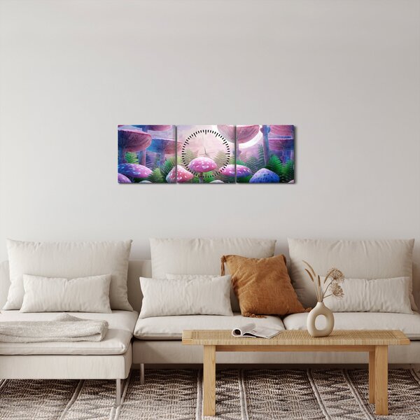 Obraz - Houby při úplňku, grafika (s hodinami) (90x30 cm)