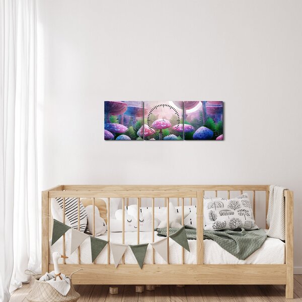 Obraz - Houby při úplňku, grafika (s hodinami) (90x30 cm)