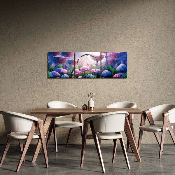Obraz - Houby při úplňku, grafika (s hodinami) (90x30 cm)
