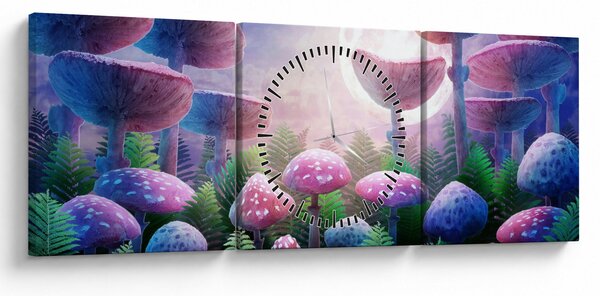Obraz - Houby při úplňku, grafika (s hodinami) (90x30 cm)