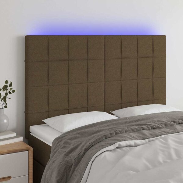 Čelo postele s LED tmavě hnědé 144x5x118/128 cm textil 3122425