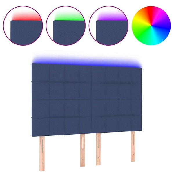 Čelo postele s LED modré 144x5x118/128 cm textil 3122428