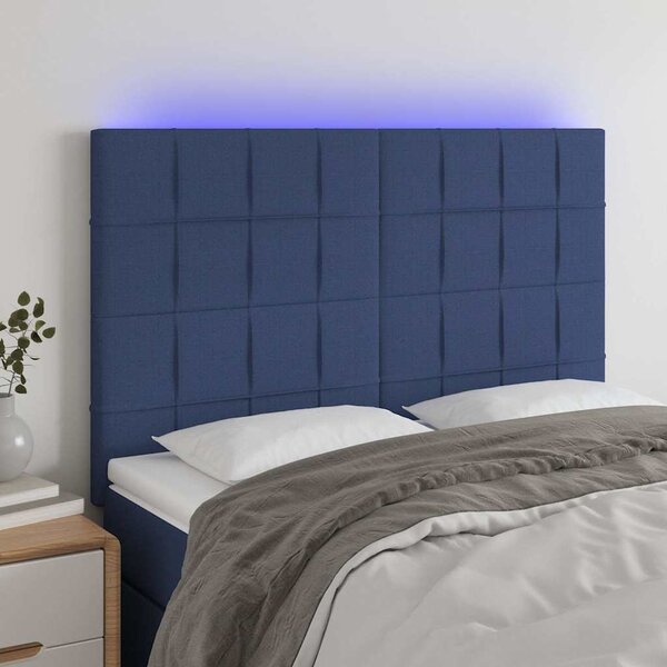 Čelo postele s LED modré 144x5x118/128 cm textil 3122428