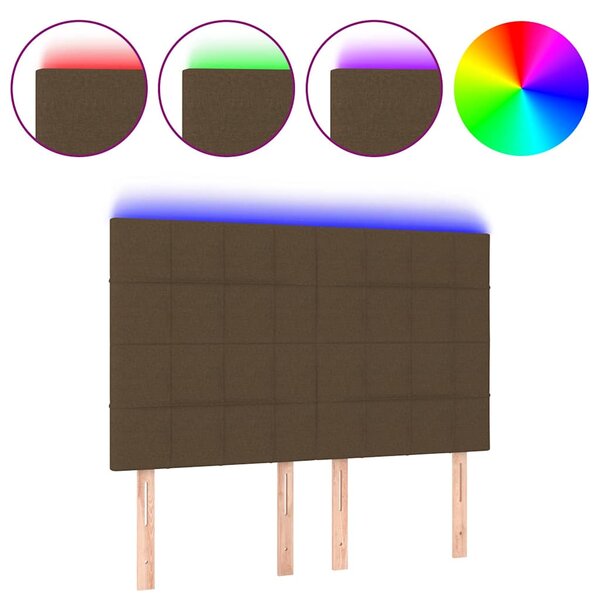 Čelo postele s LED tmavě hnědé 144x5x118/128 cm textil 3122425