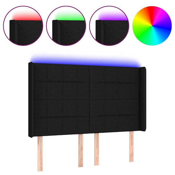 Čelo postele s LED černé 144x5x118/128 cm textil 3122424