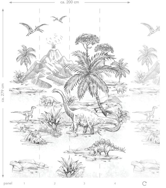 Dětská vliesová fototapeta s dinosaury, 159237, To the Moon and Back, Esta Home