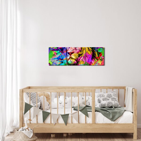 Obraz - 3D obraz lva (s hodinami) (90x30 cm)
