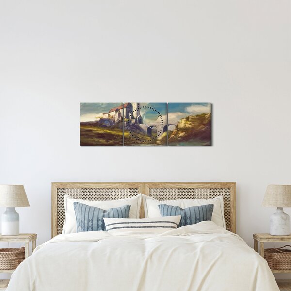 Obraz - Středověký hrad (s hodinami) (90x30 cm)
