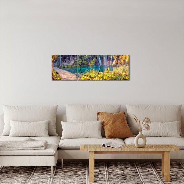 Obraz - Plitvická jezera, Chorvatsko (s hodinami) (90x30 cm)
