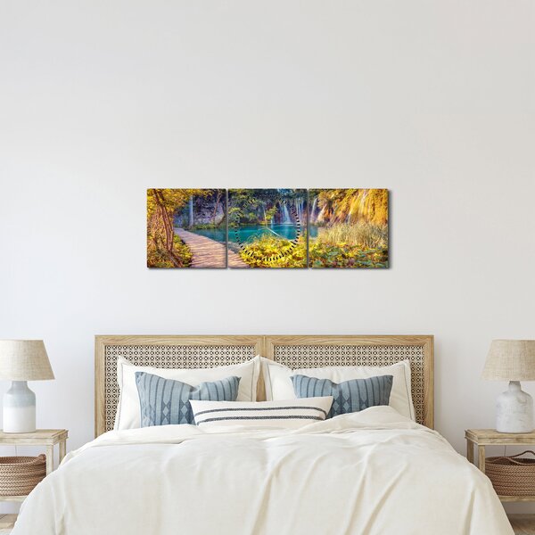 Obraz - Plitvická jezera, Chorvatsko (s hodinami) (90x30 cm)