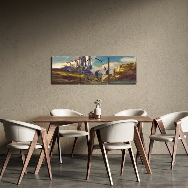 Obraz - Středověký hrad (s hodinami) (90x30 cm)