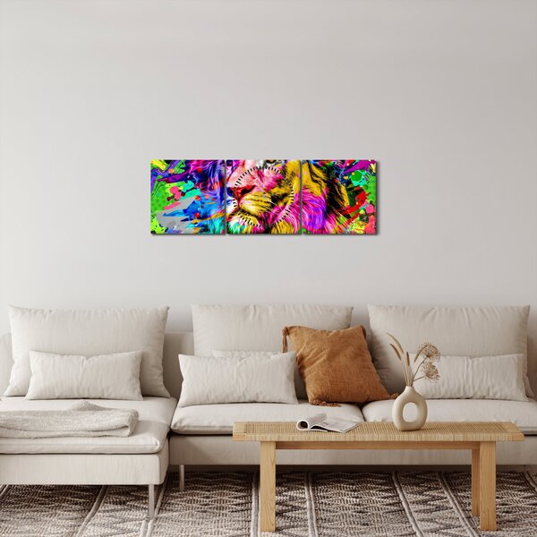 Obraz - 3D obraz lva (s hodinami) (90x30 cm)