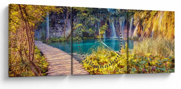 Obraz - Plitvická jezera, Chorvatsko (s hodinami) (90x30 cm)