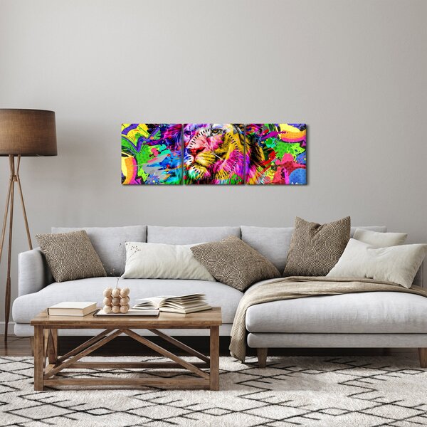 Obraz - 3D obraz lva (s hodinami) (90x30 cm)