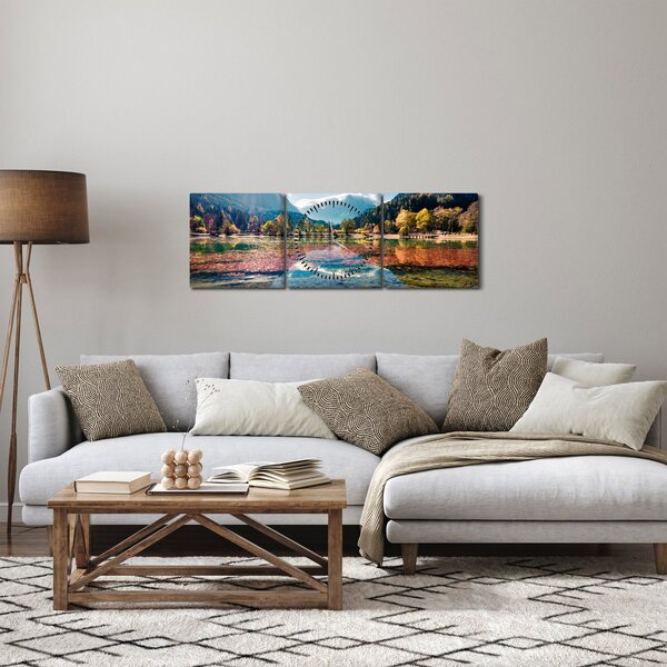 Obraz - Jezero Jasna, Gozd Martuljek, Julské Alpy, Slovinsko (s hodinami) (90x30 cm)