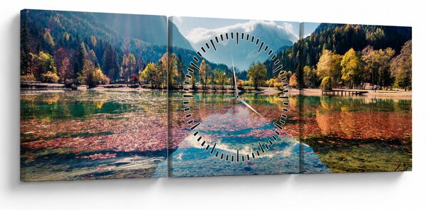 Obraz - Jezero Jasna, Gozd Martuljek, Julské Alpy, Slovinsko (s hodinami) (90x30 cm)