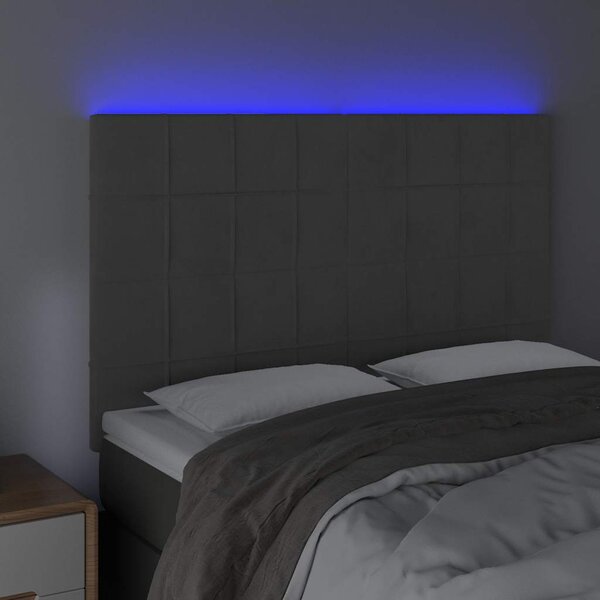 Čelo postele s LED tmavě šedé 144x5x118/128 cm samet 3122473