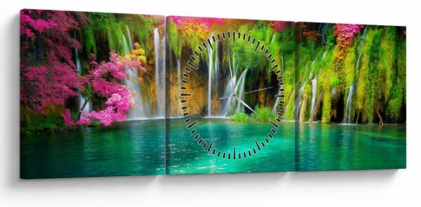 Obraz - Vodopád, Plitvická jezera, Chorvatsko (s hodinami) (90x30 cm)
