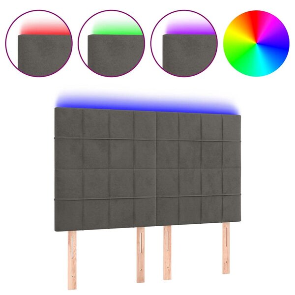 Čelo postele s LED tmavě šedé 144x5x118/128 cm samet 3122473