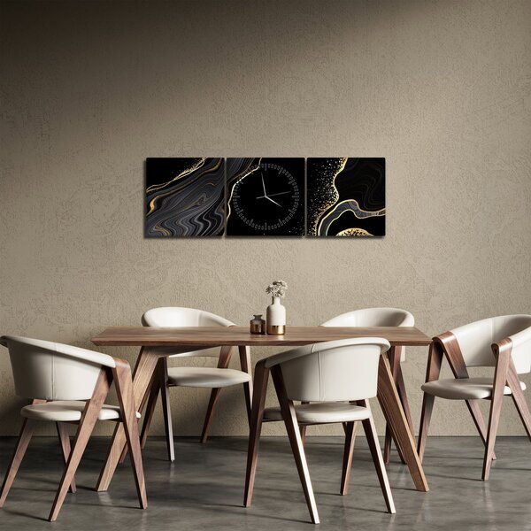 Obraz - Černo-zlatý mramor (s hodinami) (90x30 cm)