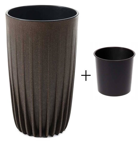 PLASTOVÝ KVĚTINÁČ STRIPPED ECO 42X25 CM TMAVĚHNĚDÁ