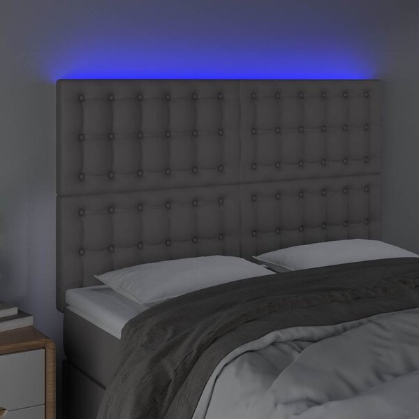 Čelo postele s LED šedé 144x5x118/128 cm umělá kůže 3122518