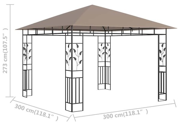 Altán s moskytiérou 3 x 3 x 2,73 m taupe 180 g/m² 312251
