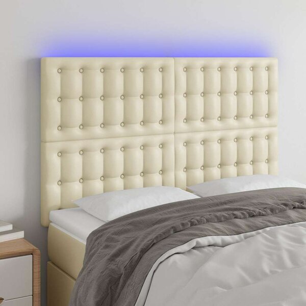 Čelo postele s LED krémové 144x5x118/128 cm umělá kůže 3122516