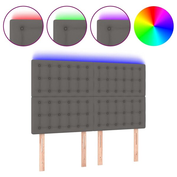 Čelo postele s LED šedé 144x5x118/128 cm umělá kůže 3122518