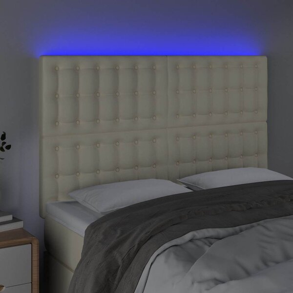 Čelo postele s LED krémové 144x5x118/128 cm umělá kůže 3122516