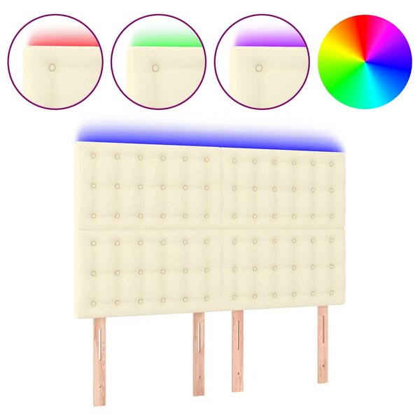 Čelo postele s LED krémové 144x5x118/128 cm umělá kůže 3122516