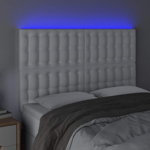 Čelo postele s LED bílé 144x5x118/128 cm umělá kůže 3122515