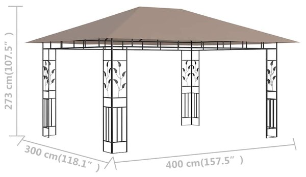 Altán s moskytiérou 4 x 3 x 2,73 m taupe 180 g/m² 312252