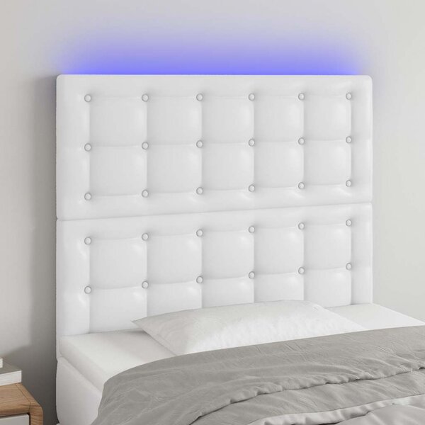 Čelo postele s LED bílé 100x5x118/128 cm umělá kůže 3122509