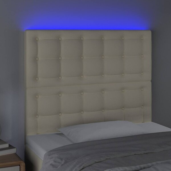 Čelo postele s LED krémové 80x5x118/128 cm umělá kůže 3122498