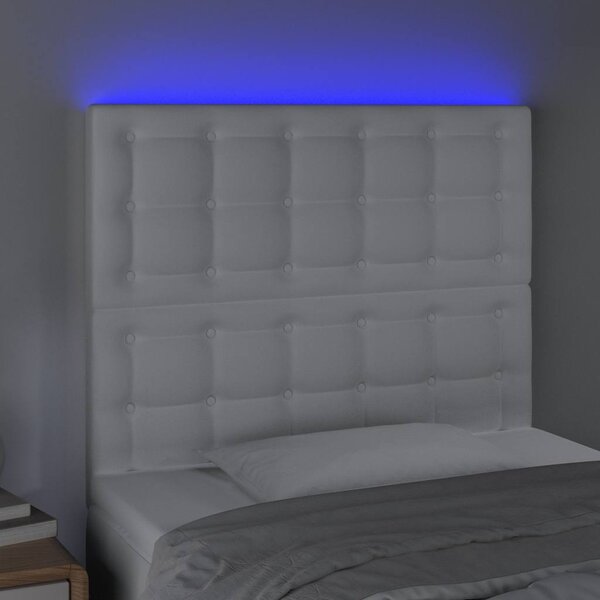 Čelo postele s LED bílé 100x5x118/128 cm umělá kůže 3122509