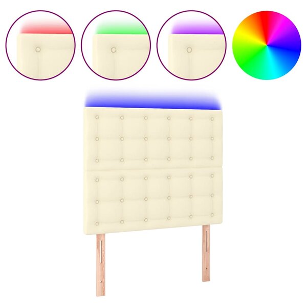 Čelo postele s LED krémové 80x5x118/128 cm umělá kůže 3122498