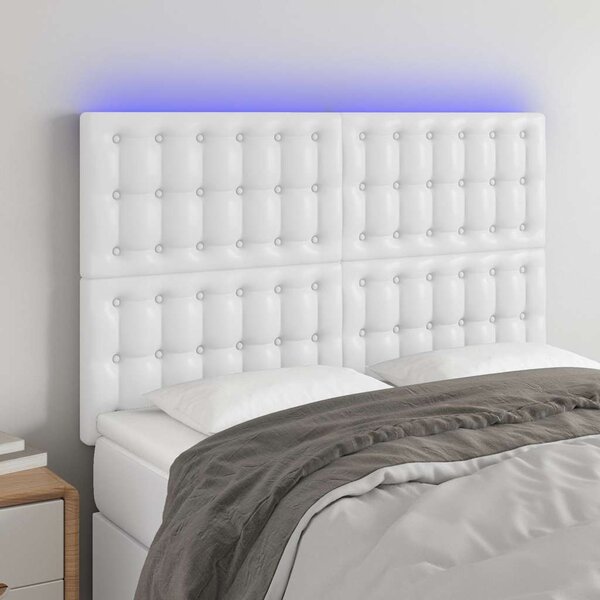 Čelo postele s LED bílé 144x5x118/128 cm umělá kůže 3122515