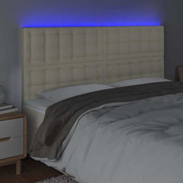 Čelo postele s LED krémové 160x5x118/128 cm umělá kůže 3122522