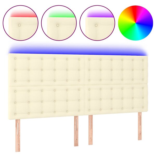 Čelo postele s LED krémové 160x5x118/128 cm umělá kůže 3122522
