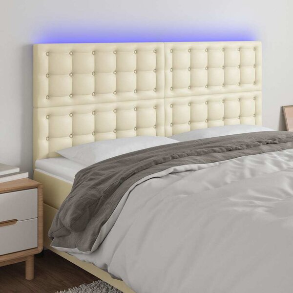 Čelo postele s LED krémové 160x5x118/128 cm umělá kůže 3122522
